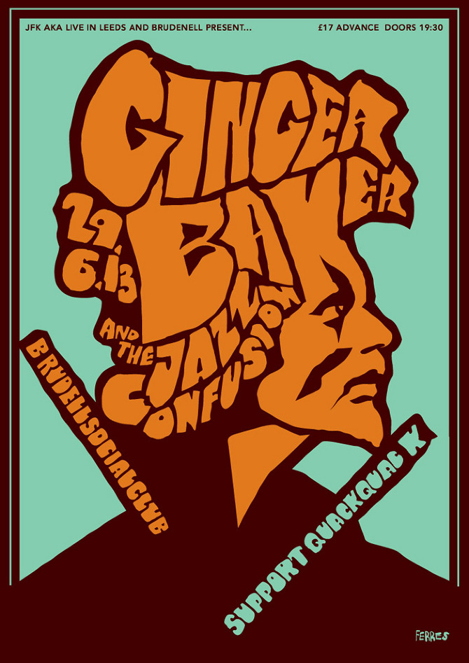 Ginger Baker gig poster www.ferres.co.uk
